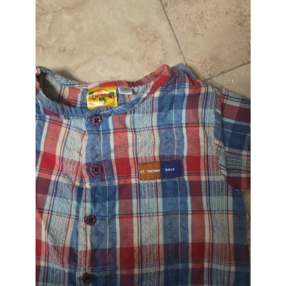 Toddler Plaid Button Romper in Red, Blue & Cream.caribana St Thomas U.s.